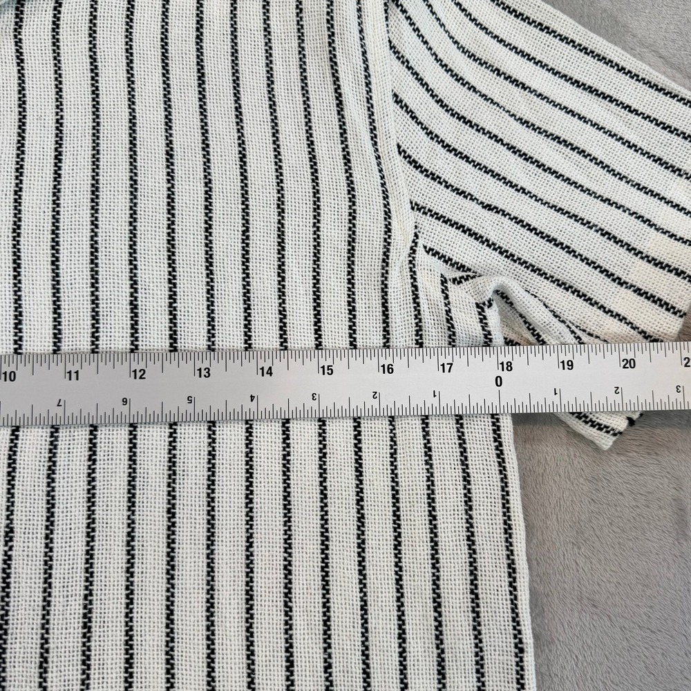 VSTR Mens Button Down Shirt Striped Knit Short Sleeve Cotton White Black S - Picture 5 of 7